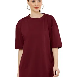 NOTWILD Women Solid Round Neck Cotton Oversized T-shirt-picture-11