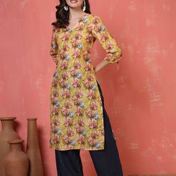 Anouk Rustic Floral Printed Chanderi Silk Straight Kurta-image-69