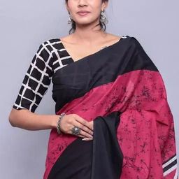 JALTHER Ethnic Motifs Linen Blend Block Print Saree image 5
