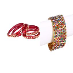 SOMIL Set Of 16 Red Alloy Artificial Stones and Beads Antique Bangles-image-100