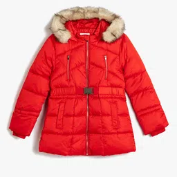 Koton Girls Faux Fur Trim Hooded Overcoat-picture-33
