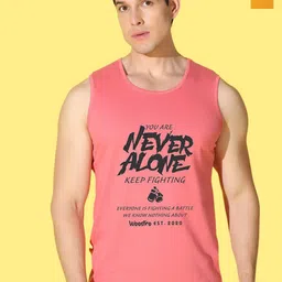 WOOSTRO Pack Of 2 Printed Combed Cotton Gym Vests VWS26(ALONE PEACH)(RUN MUSTARD)-picture-1