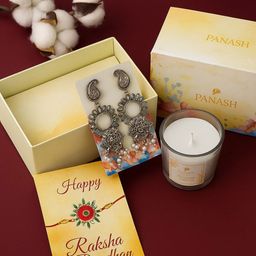 PANASH Artificial Stones Studded & Beaded Paisley Shaped Drop Earrings With Scented Candle-image-87