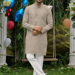 Archittam Men Grey Solid Kurta With Pyjamas-picture-3