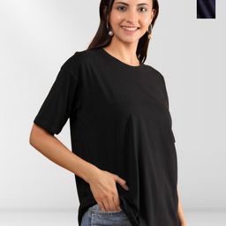 NEYSA Women 2 Printed Drop-Shoulder Sleeves Applique T-shirt-image-89