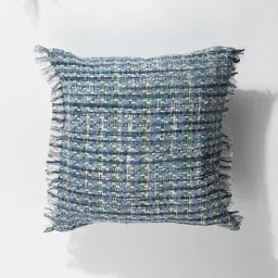 FREEDOM TREE Wetland Blue Checked Pure Cotton Square Cushion Cover-image-99
