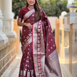 SWAMI STUDIO Ethnic Motifs Woven Design Zari Pure Silk Banarasi Saree-image-29