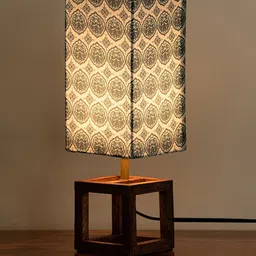 ExclusiveLane Lumespace Brown & White Paisley Printed Wooden Rectangle Table Lamp-picture-52