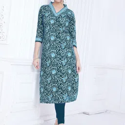 Jevi Prints Women Ethnic Motifs Printed V Neck Cotton Straight Kurta-picture-15