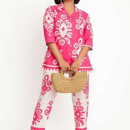 GAB Printed Collar Neck Top With Trousers Co-Ords-image-36