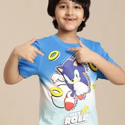 Kids Ville Boys Sonic Modern Graphic Printed Regular Fit Pure Cotton T-shirt-image-17