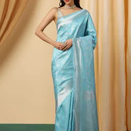 INDIOTSAV Ethnic Motifs Printed Zari Banarasi Saree-image-32