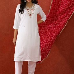 QSH Women Ethnic Motifs Embroidered Kurta with Pyjama & Dupatta-image-127