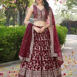 ETHNIC PLUS Jacquard Woven Design Silk Semi-Stitched Lehenga & Choli With Dupatta-53
