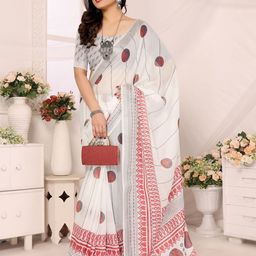 vj fashion Floral Printed Linen Blend Saree-28