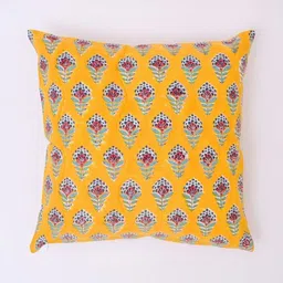 Block N Style Yellow And Green Floral Printed Cotton Square Cushion Cover-16