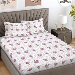 FABINALIV White & Pink Printed Pure Cotton 300 TC King Size Bedsheet Set 2.5 m x 2.25 m-image-76