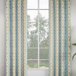 GM White & Blue 2 Pieces Geometric Door Curtain-image-45