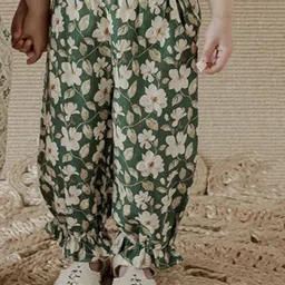 LULU & SKY Girls Pure Cotton Floral Printed Loose Fit High-Rise Jogger Trousers-image-23