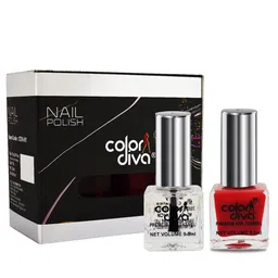 Color Diva Set Of 2 Long Lasting Nail Enamel - 9.5 ml Each - Red-Top Coat-0