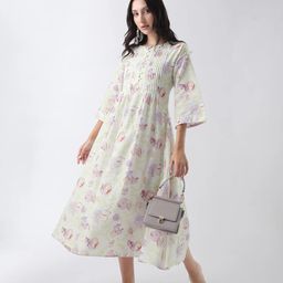 RAREISM Women Floral Print A-Line Midi Dress-image-80