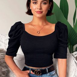 HERE&NOW Women Puff Sleeve Crop Top-picture-23
