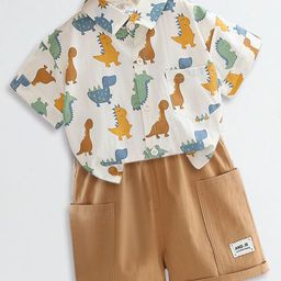 FOREVER FRIDAY Boys Printed Short Sleeves Pure Cotton Shirt With Shorts-image-102