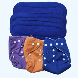 Set of 3 Reusable Washable Cloth Diapers with Blue Inserts for Baby 0-3 Years-33