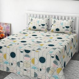 Aura White & Teal Floral Printed 210 TC Queen Bedsheet Set 2.28 m x 2.28 m-image-97