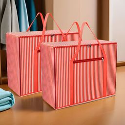 Aura Red & White 2 Pieces Striped Storage Bag Organisers-picture-31