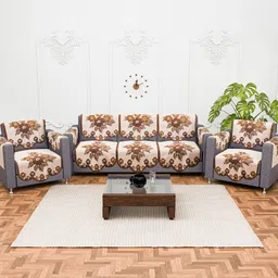 Kuber Industries Cream-Coloured & Brown Printed Cotton Sofa Cover With Arms-image-69