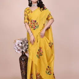 Sadika Floral Aari Work Linen Blend Arani Saree-image-78