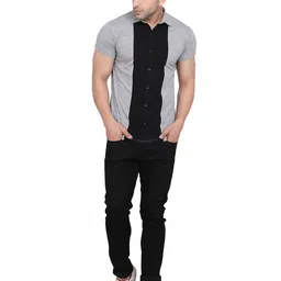 Blisstone Colourblocked Spread Collar Short Sleeves Cotton Shirt-image-88