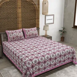 CLOTHOLOGY Pink & White Floral 180 TC Pure Cotton King Bedsheet Set 2.75 m x 2.25 m-20