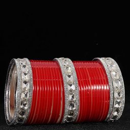 ZULKA Set Of 66 Silver-Plated American Diamonds Studded Bridal Chuda Bangles-image-4