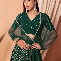 DIVASTRI Embellished Sequinned Semi-Stitched Lehenga & Unstitched Blouse With Dupatta image 3