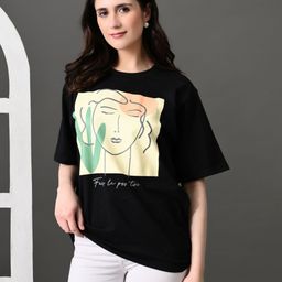 OYEEBRO Women Bio Finish Graphic Printed Round Neck Cotton Relaxed Fit T-shirt-image-24