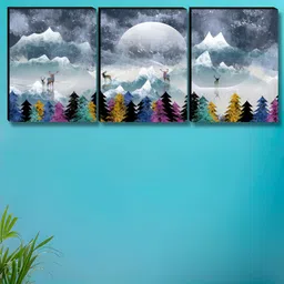 SAF White & Grey 3 Piece Abstract Printed Wooden Wall Art-1