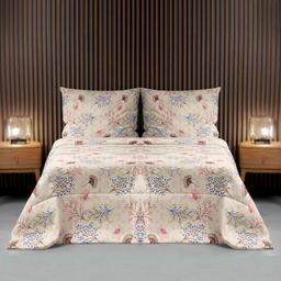 VINTANA Beige & Blue Floral 160 TC Queen Bedsheet with 2 Pillow Covers-image-93