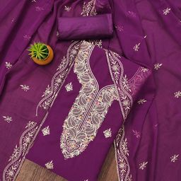 SAINOOR Ethnic Motifs Embroidered Silk Georgette Unstitched Dress Material-image-32