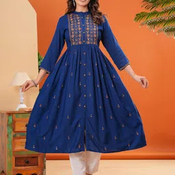 HERE&NOW Ethnic Motifs Embroidered Mandarin Collar Anarkali Kurta-picture-22