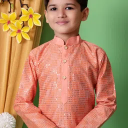 Cae Boys Embroidered Regular Sequinned Dupion Silk Kurta with Pyjamas image 4