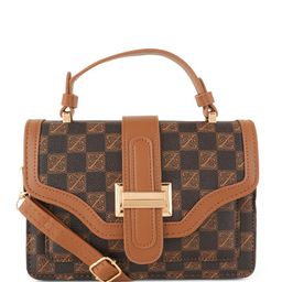 Flingo Checked PU Structured Satchel with image 3
