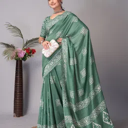 BAPS Ethnic Motifs Pure Cotton Block Print Saree-37
