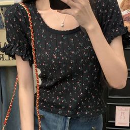 KPOP Women Floral Printed Puff Sleeves Top-image-64
