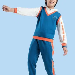 ARIAS By LARA DUTTA Boys Colourblocked Hooded Pure Cotton Sweatshirt & Joggers-image-74