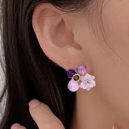Celestique Artificial Stones Studded And Beaded Korean Floral Shaped Studs image 2