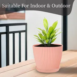 Kuber Industries Peach Colored Textured Flower Pots With Tray image 4