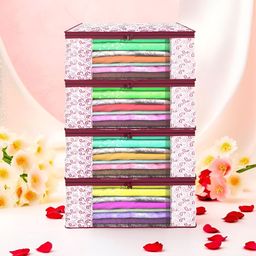 Aura Maroon & Pink 4 Pieces Printed Foldable Saree Covers-15