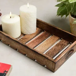 Wooden Rectangular Rustic Brown Wooden Serving Tray Tray-24